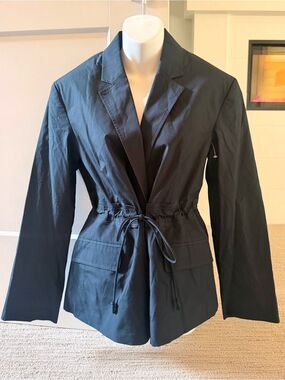 ULLA JOHNSON Darling Coastal Navy Built-in-Belt Poplin Blazer Jacket S NWT $700!